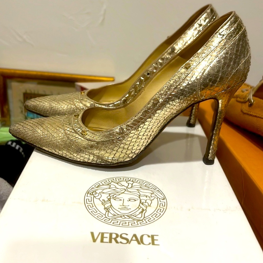 Versace Gold Python Pumps - image 1